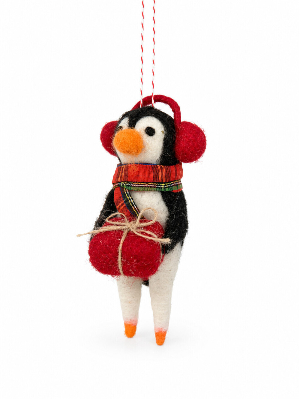 Gisela Graham Wool Mix Penguin Earmuffs Parcel Christmas Ornament